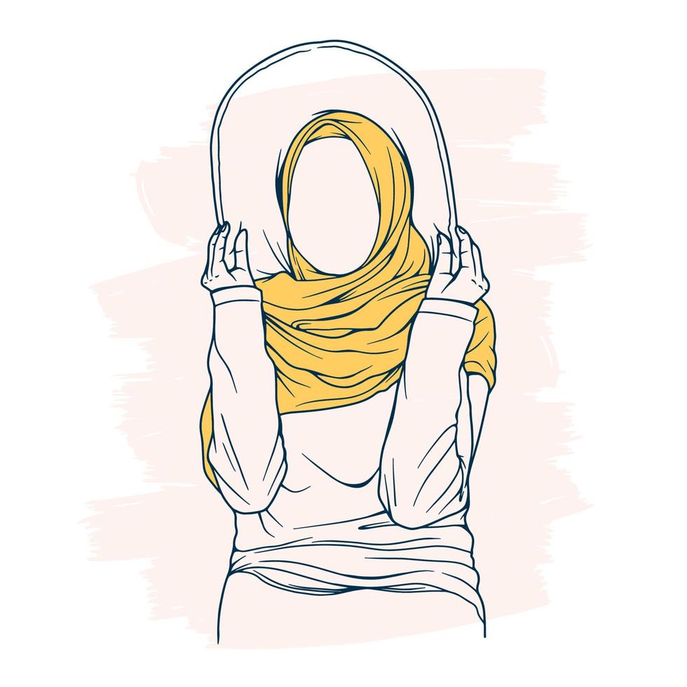 elegant en modieus Moslim vrouw in hijab mode vector illustratie lijn kunst geïsoleerd voor winkel mode