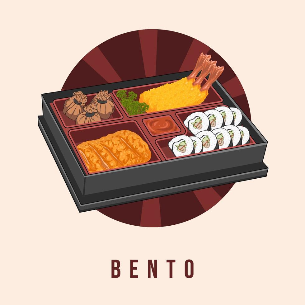 bento dozen. Japans lunch doos. divers traditioneel Aziatisch voedsel. vector