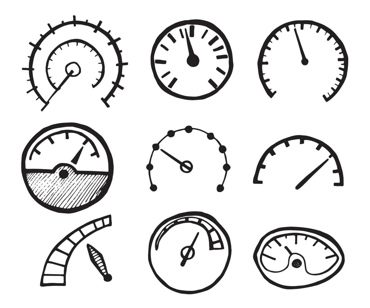 verzameling van hand- getrokken snelheidsmeter pictogrammen geïsoleerd Aan wit achtergrond. vector