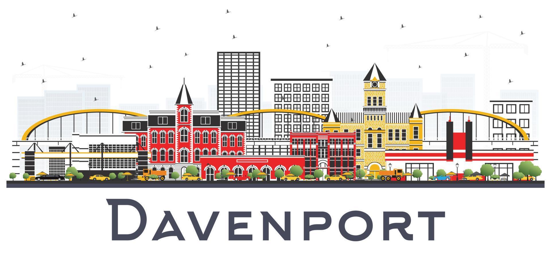 davenport Iowa horizon met kleur gebouwen geïsoleerd Aan wit achtergrond. vector