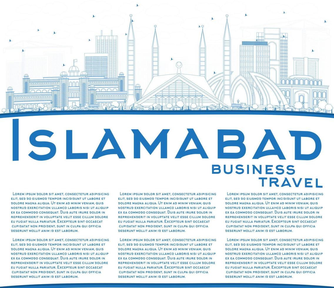 schets islamabad horizon met blauw gebouwen en kopiëren ruimte. vector