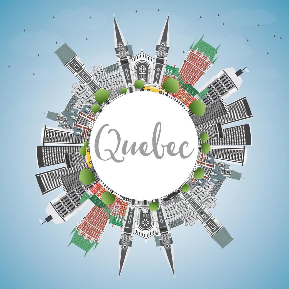 quebec skyline met grijze gebouwen, blauwe lucht en kopieer ruimte. vector