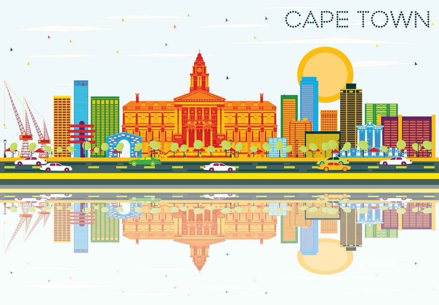 kaap stad- horizon met kleur gebouwen, blauw lucht en reflecties. vector