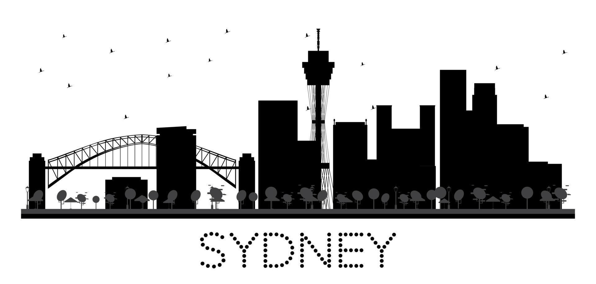 Sydney stad horizon zwart en wit silhouet. vector