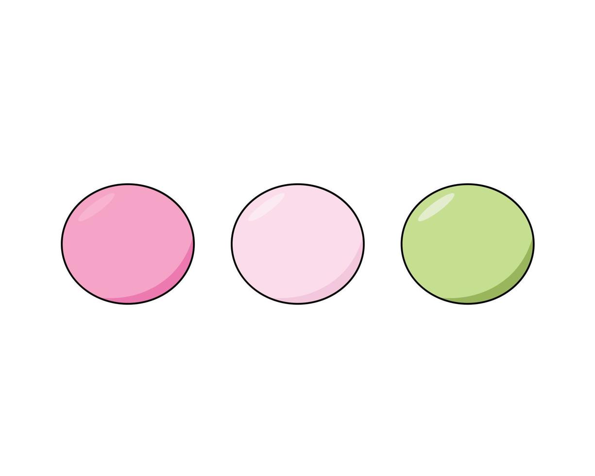 dango Japans zoet knoedel toetje roze wit groen 3 ballen. traditioneel voedsel van Japan. gemakkelijk vector illustratie geïsoleerd Aan wit achtergrond