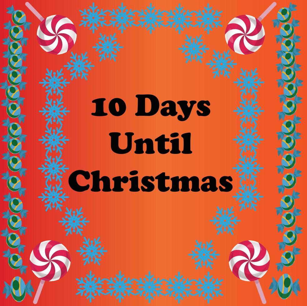 10 dagen tot Kerstmis , gemakkelijk kleurrijk ontwerp met sneeuwvlokken en snoepjes Aan het vector