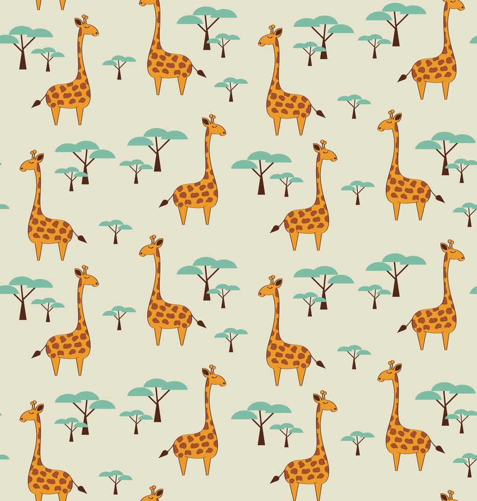 naadloze patroon met schattige giraffen en bomen vector