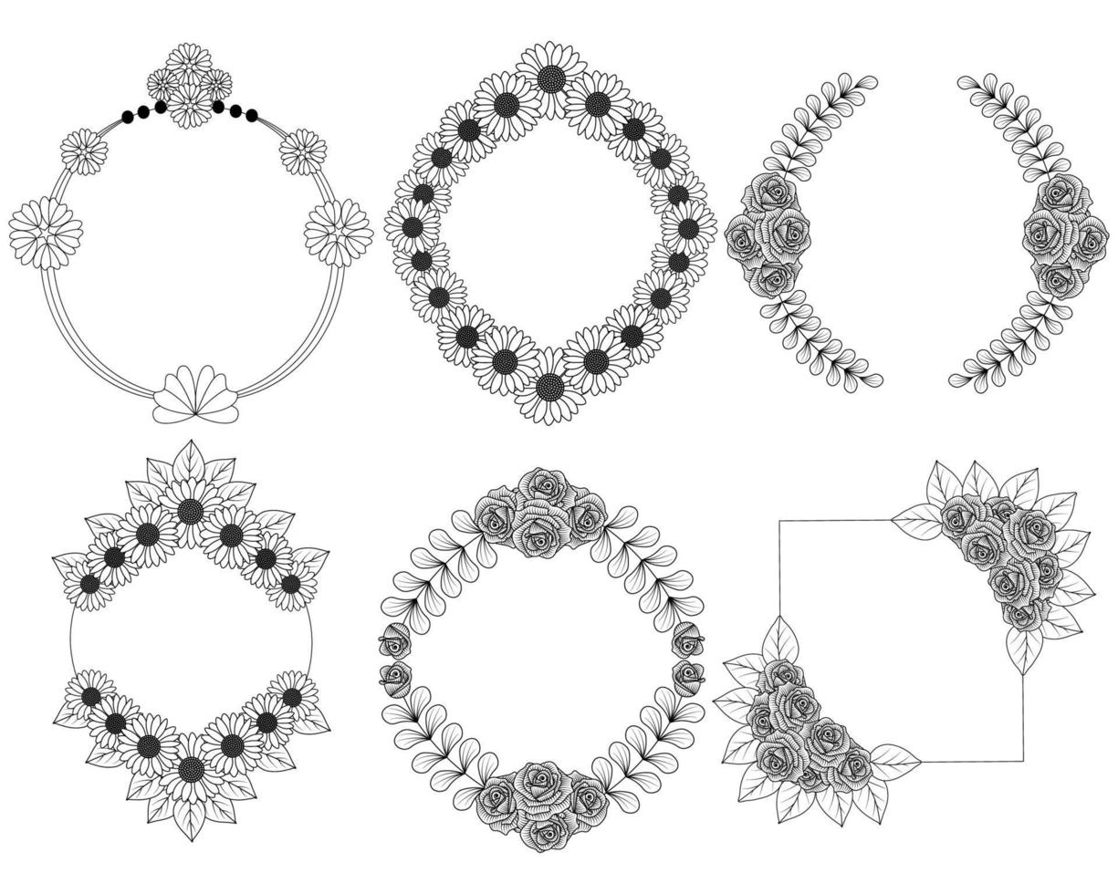bloem kader van krans ontwerp met elegant bloemen en bladeren vector