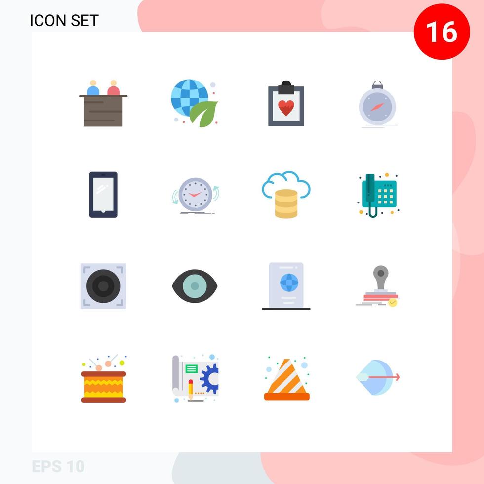 groep van 16 modern vlak kleuren reeks voor slim telefoon plaats kardiogram GPS richting bewerkbare pak van creatief vector ontwerp elementen