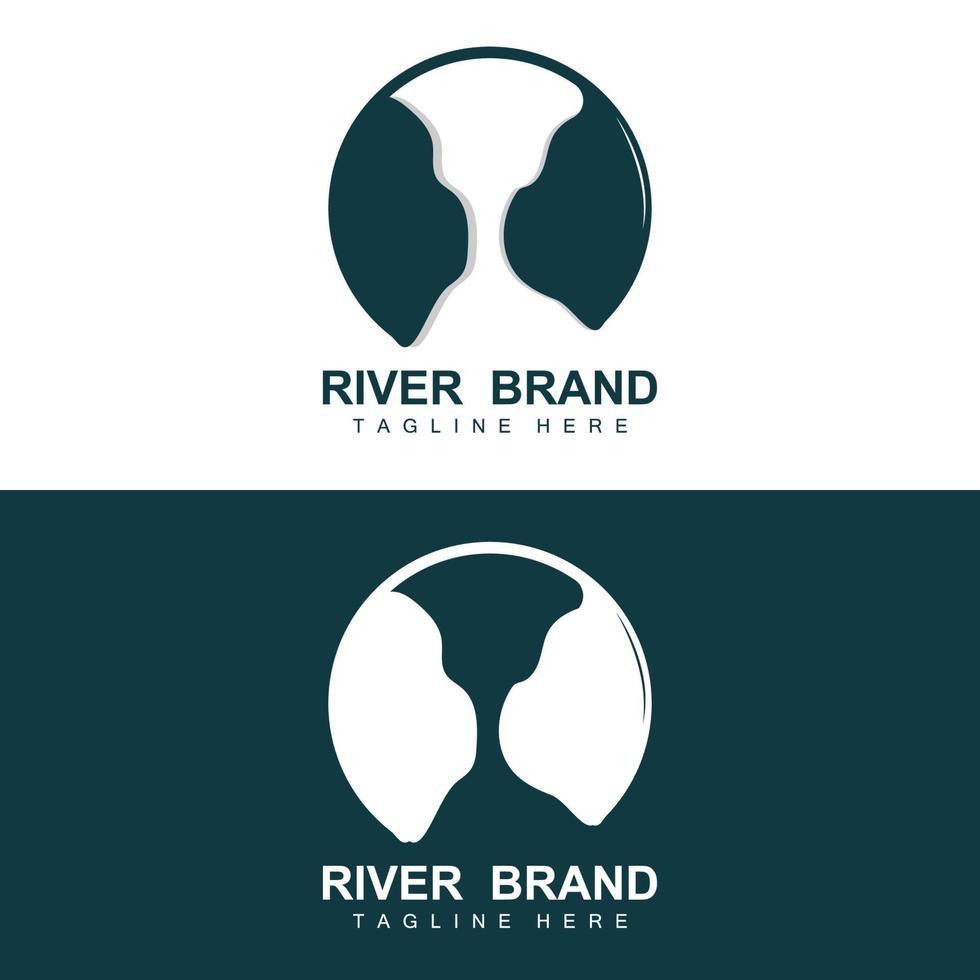 rivier- logo ontwerp, rivier- kreek vector, rivieroever illustratie met een combinatie van bergen en natuur, Product merk vector