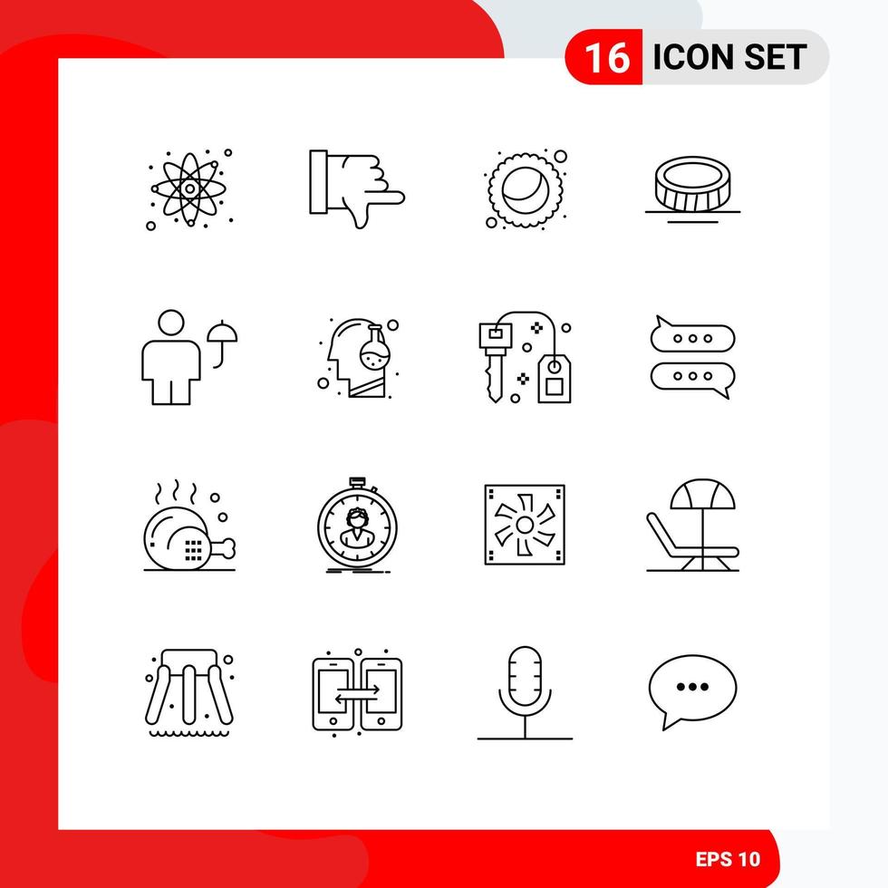 modern reeks van 16 contouren en symbolen zo net zo hoofd beschermen taart menselijk avatar bewerkbare vector ontwerp elementen
