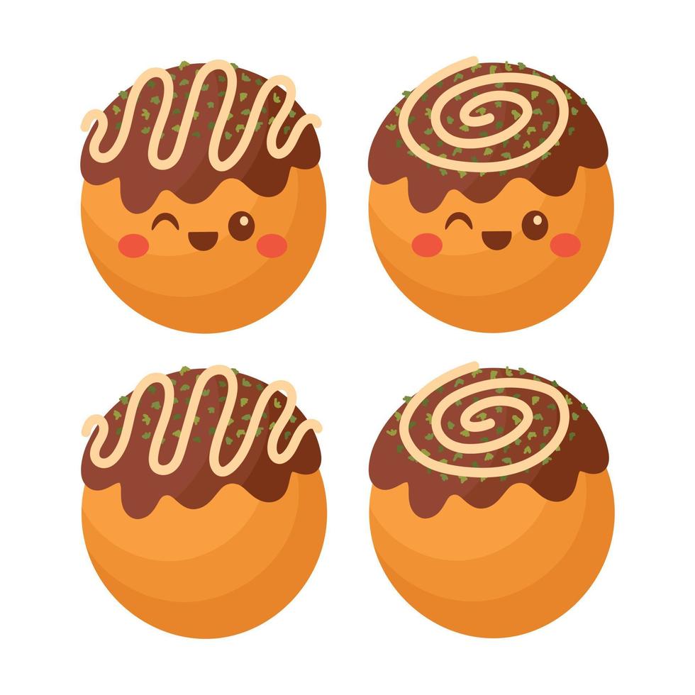 tekening vlak clip art. schattig takoyaki, Aziatisch straat voedsel. allemaal voorwerpen zijn opnieuw geschilderd. vector