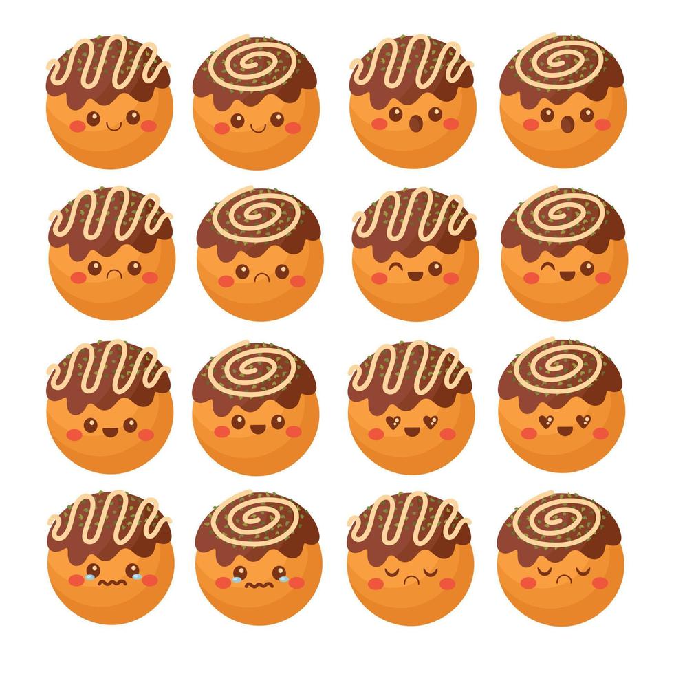 tekening vlak clip art. schattig takoyaki, Aziatisch straat voedsel. allemaal voorwerpen zijn opnieuw geschilderd. vector