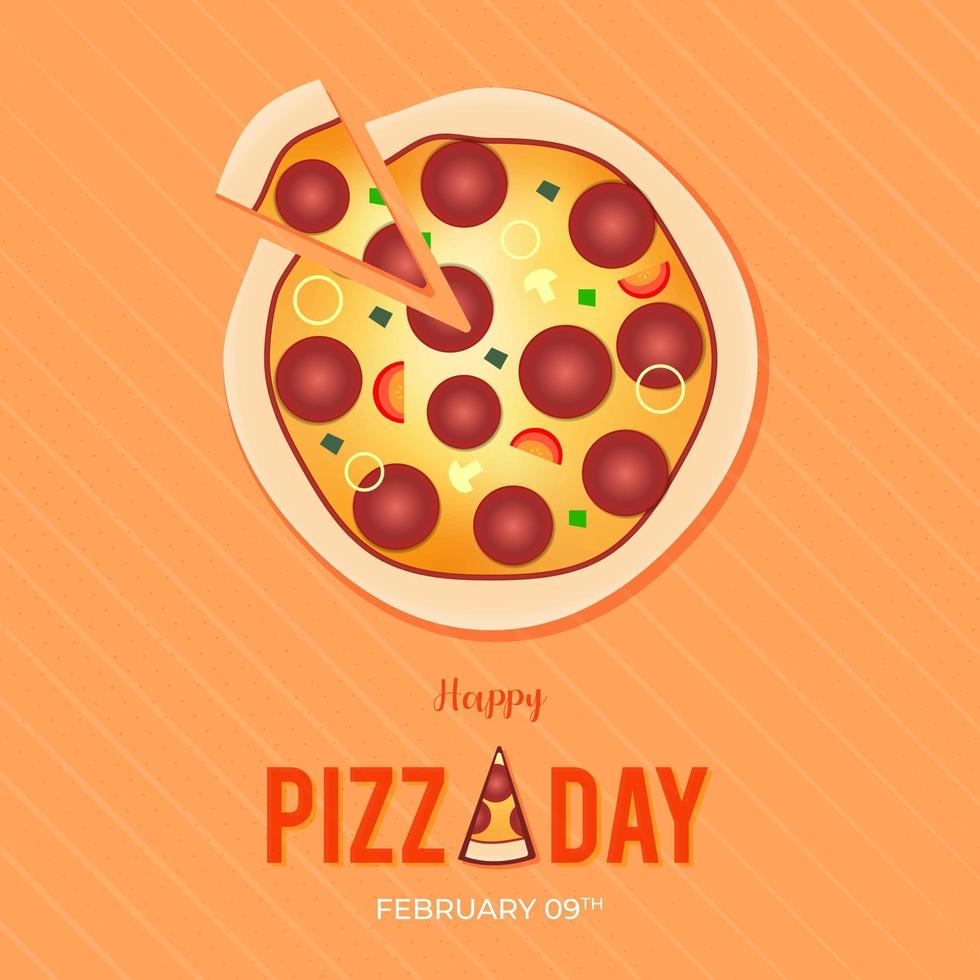 gelukkig pizza dag februari 09e met gesneden pizza illustratie vector