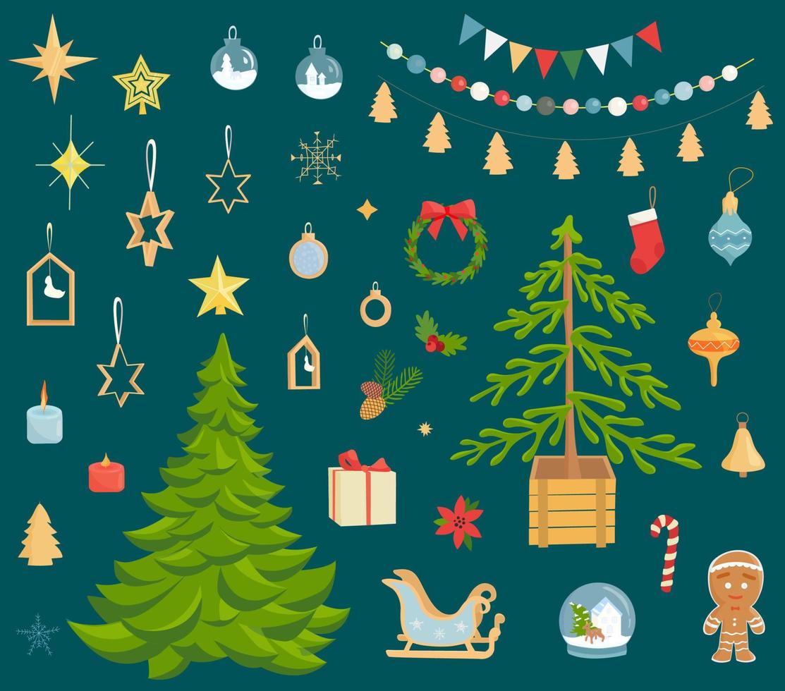 wijnoogst Kerstmis reeks met houten speelgoed vector