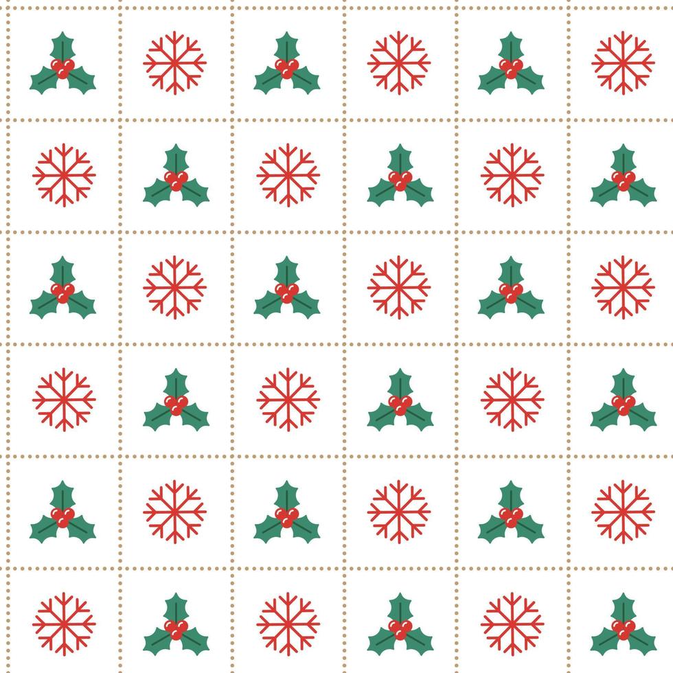 schattig vrolijk Kerstmis hulst maretak sneeuw sneeuwvlok rood groen scheutje lijn maas rooster streep gestreept lijn geruit plaid Schotse ruit buffel Scott katoenen stof achtergrond naadloos patroon voor Kerstmis festival vector