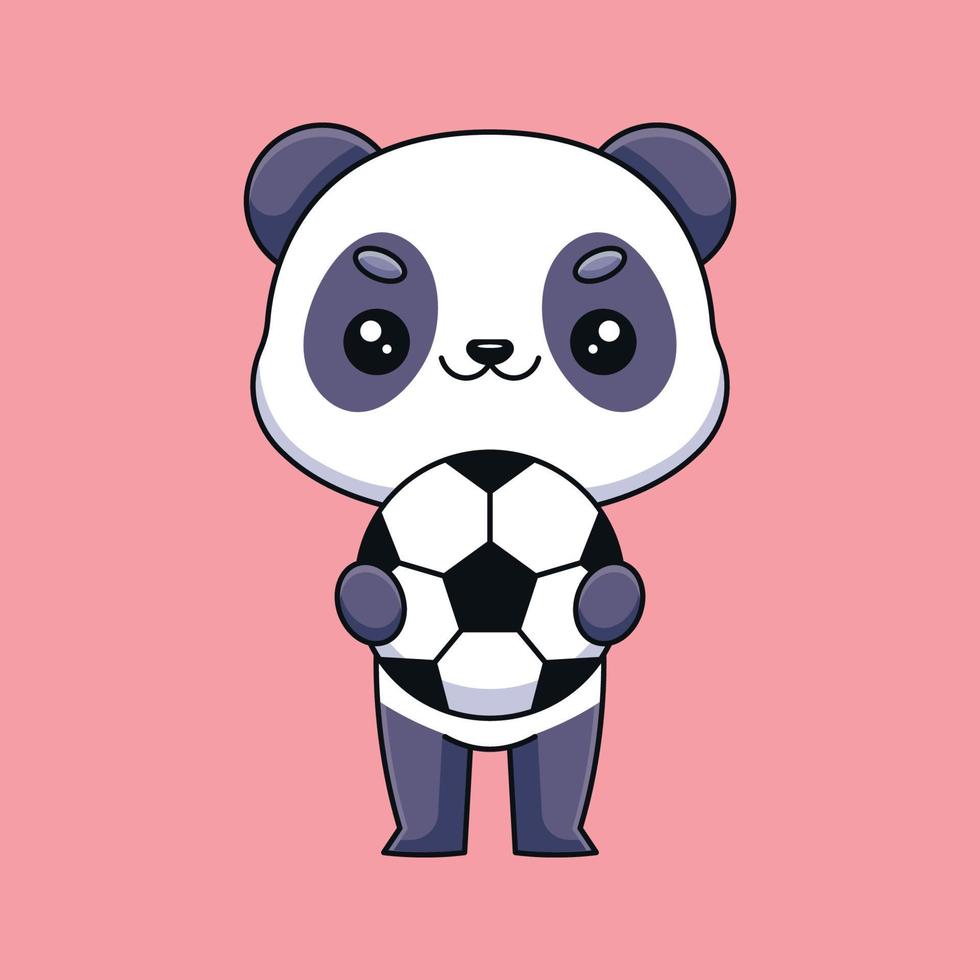 schattig panda Holding voetbal bal tekenfilm mascotte tekening kunst hand- getrokken concept vector kawaii icoon illustratie