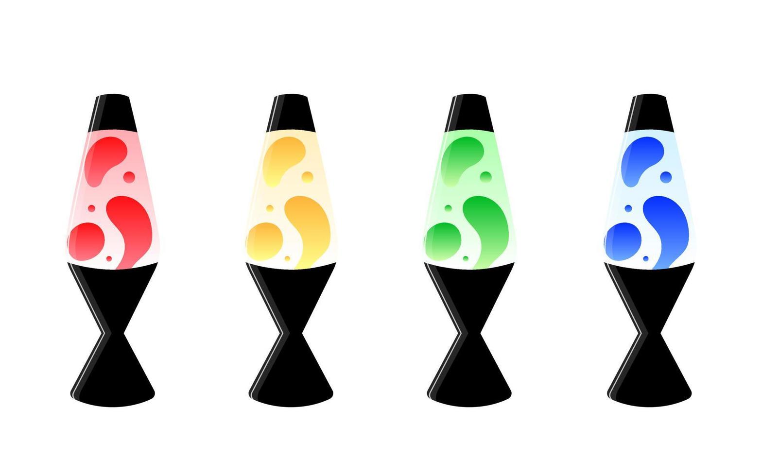 reeks van lava lampen met vloeistof helling binnen. concept van astro en disco jaren 70 decor. vector illustratie