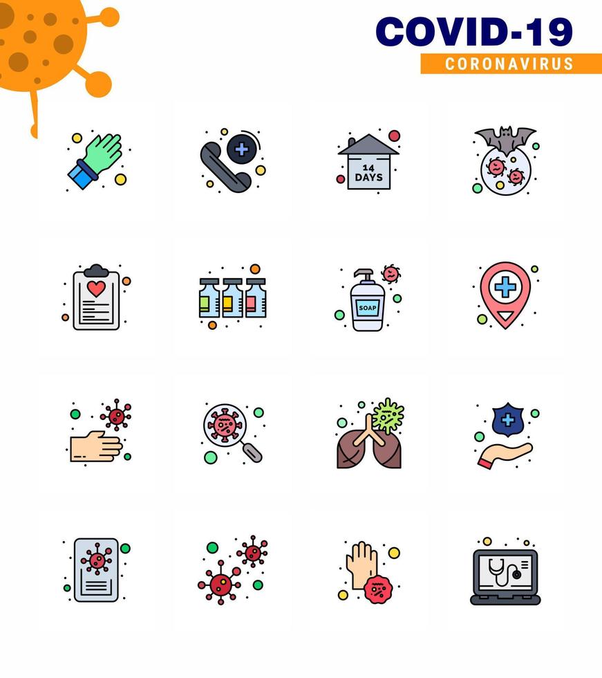 roman coronavirus 2019-nCoV 16 vlak kleur gevulde lijn icoon pak controleren lijst virus risico corona knuppel virale coronavirus 2019november ziekte vector ontwerp elementen