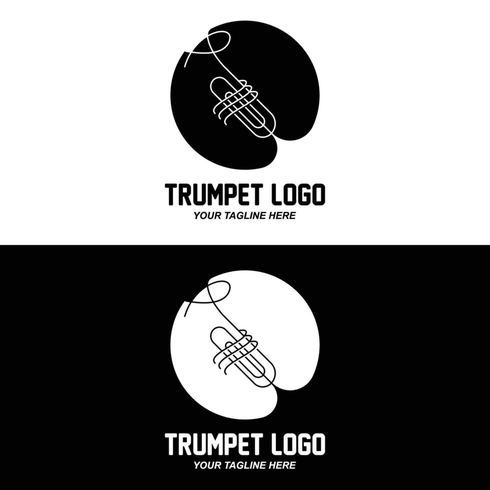 trompet logo ontwerp, melodie genereren, muziekinstrument vector schets illustratie