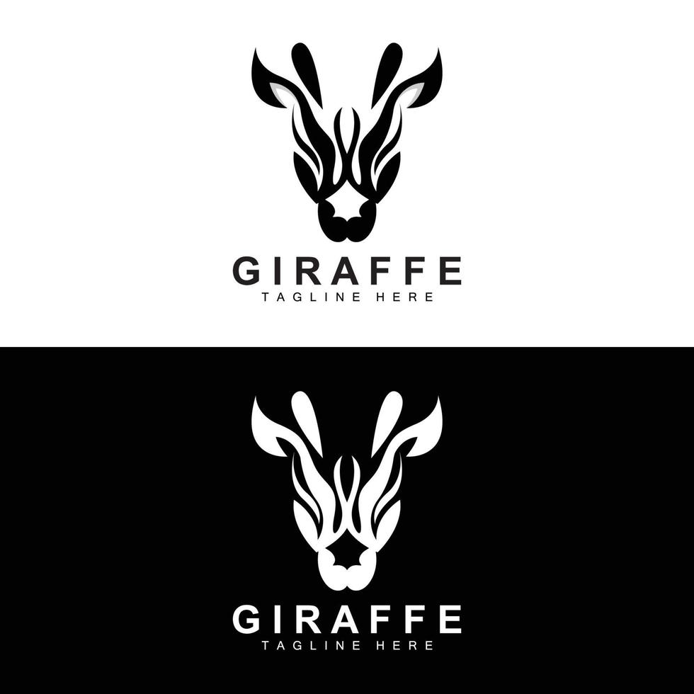 giraffe logo ontwerp, giraffe hoofd vector silhouet, hoog nek dier, dierentuin, tatoeëren illustratie, Product merk