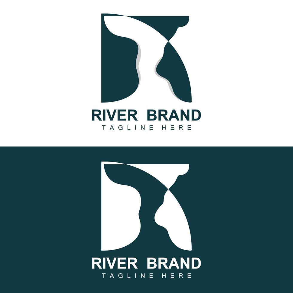 rivier- logo ontwerp, rivier- kreek vector, rivieroever illustratie met een combinatie van bergen en natuur, Product merk vector