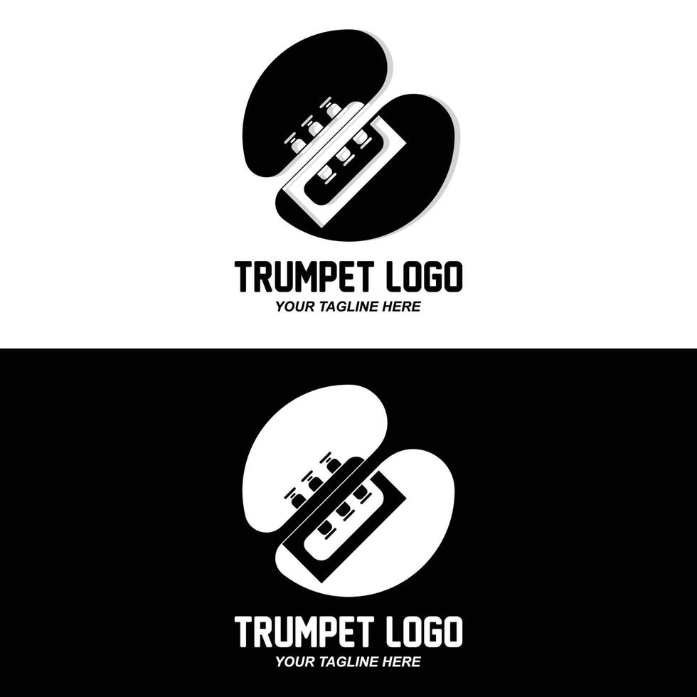 trompet logo ontwerp, melodie genereren, muziekinstrument vector schets illustratie