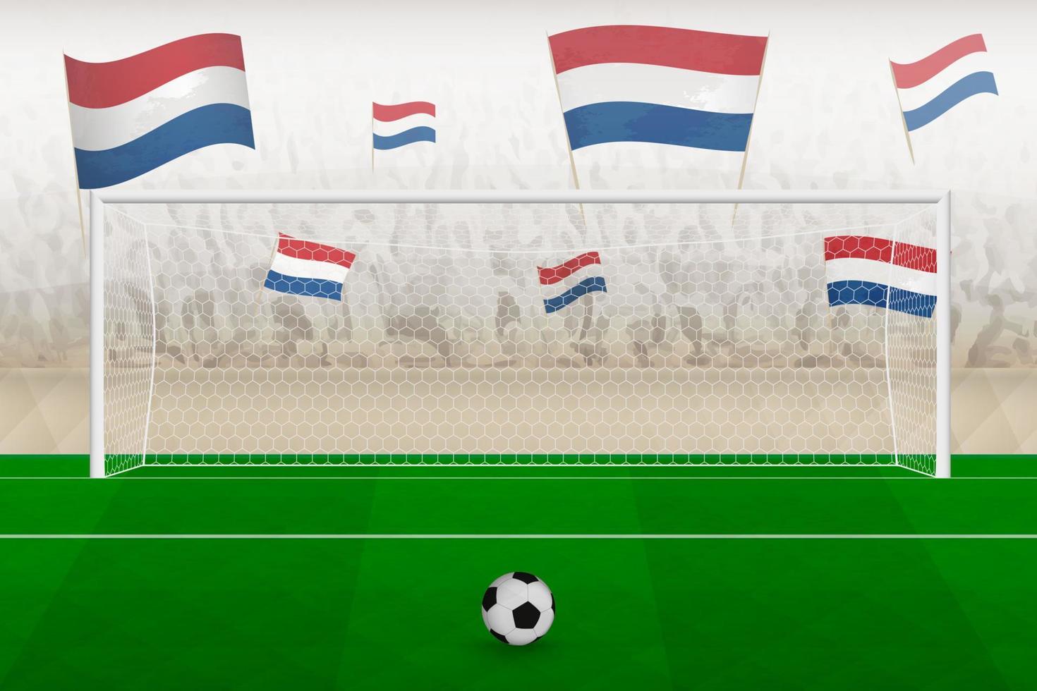 Nederland Amerikaans voetbal team fans met vlaggen van Nederland juichen Aan stadion, straf trap concept in een voetbal wedstrijd. vector