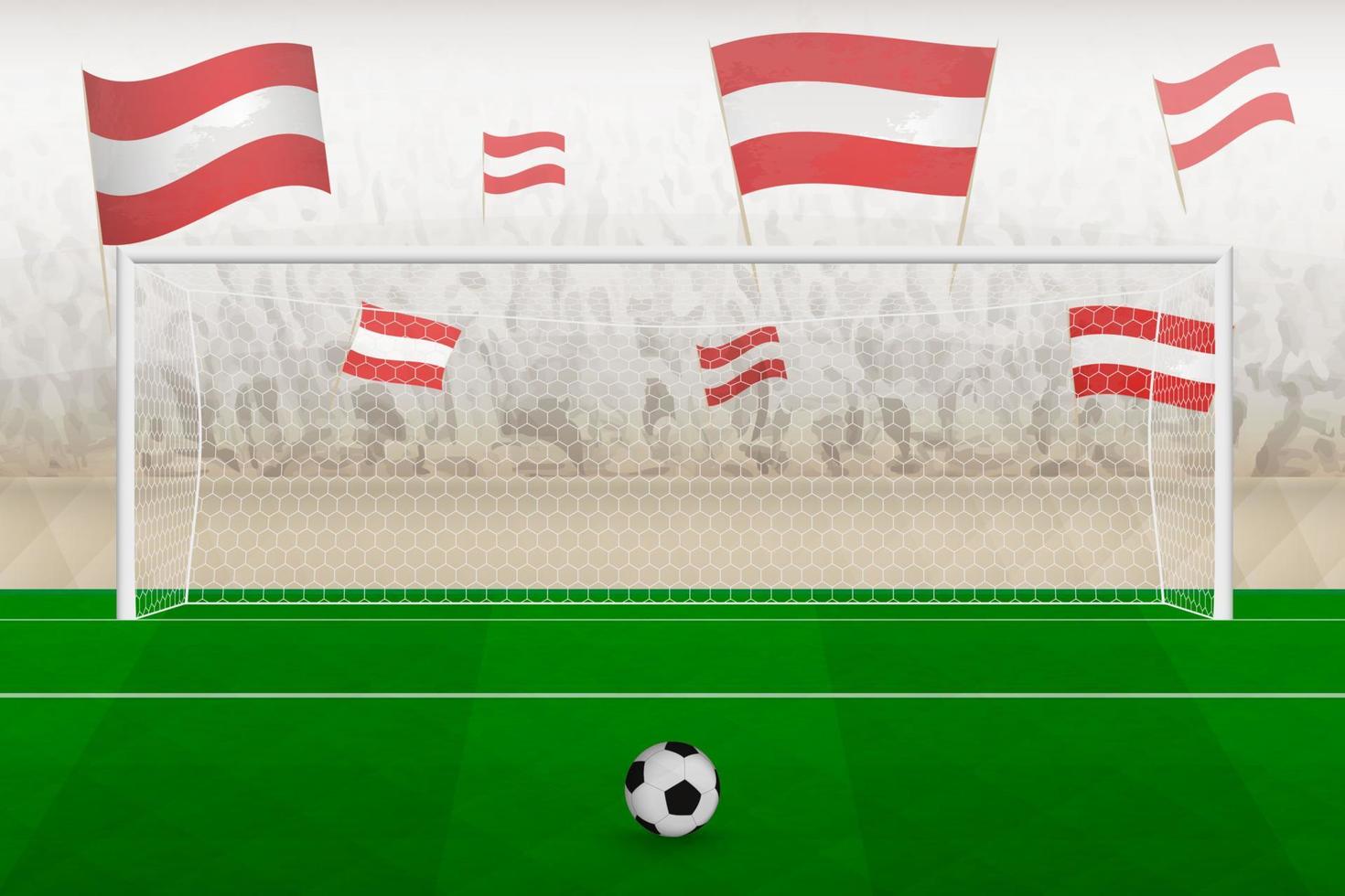 Oostenrijk Amerikaans voetbal team fans met vlaggen van Oostenrijk juichen Aan stadion, straf trap concept in een voetbal wedstrijd. vector