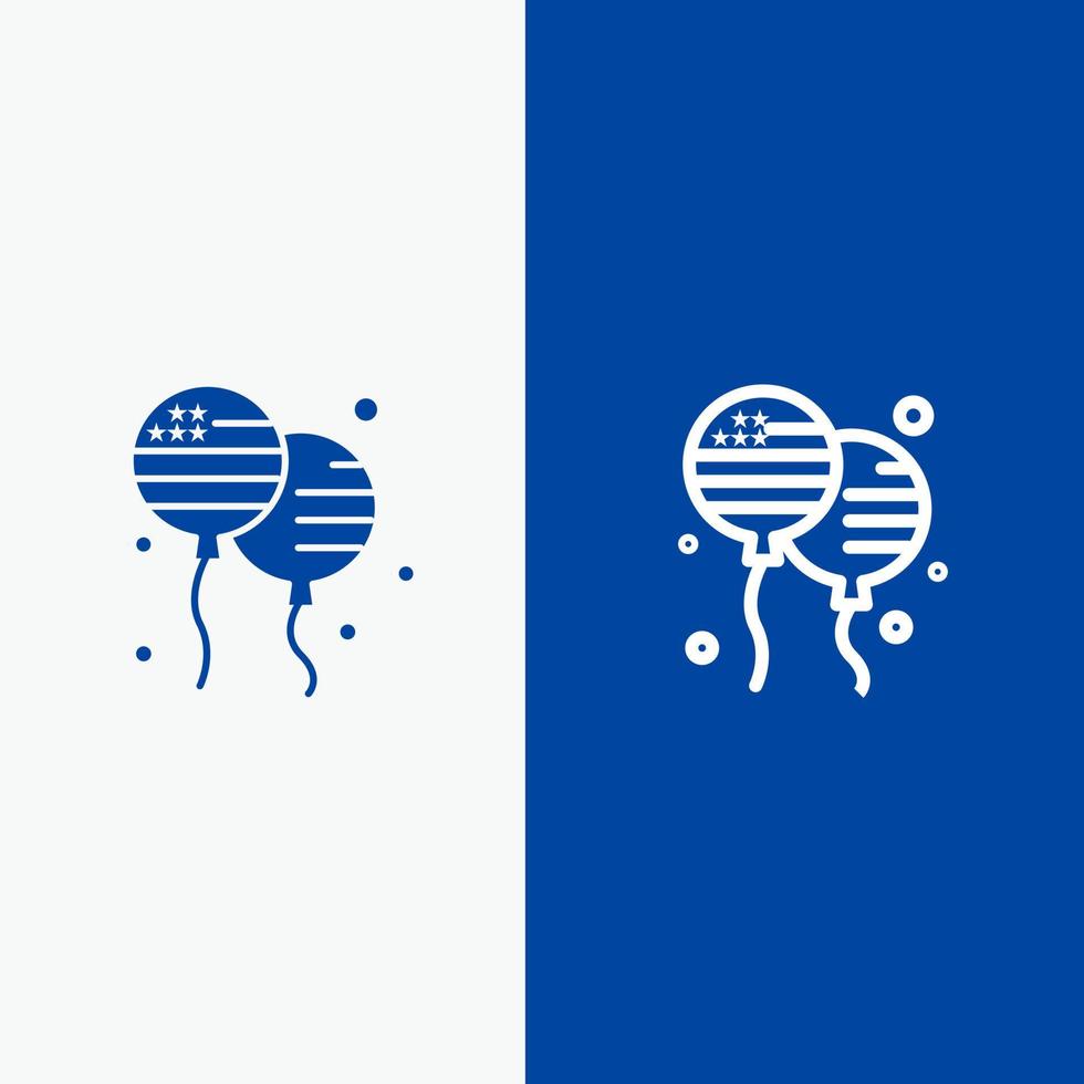 ballon ballonnen vlieg Amerikaans lijn en glyph solide icoon blauw banier lijn en glyph solide icoon blauw banier vector