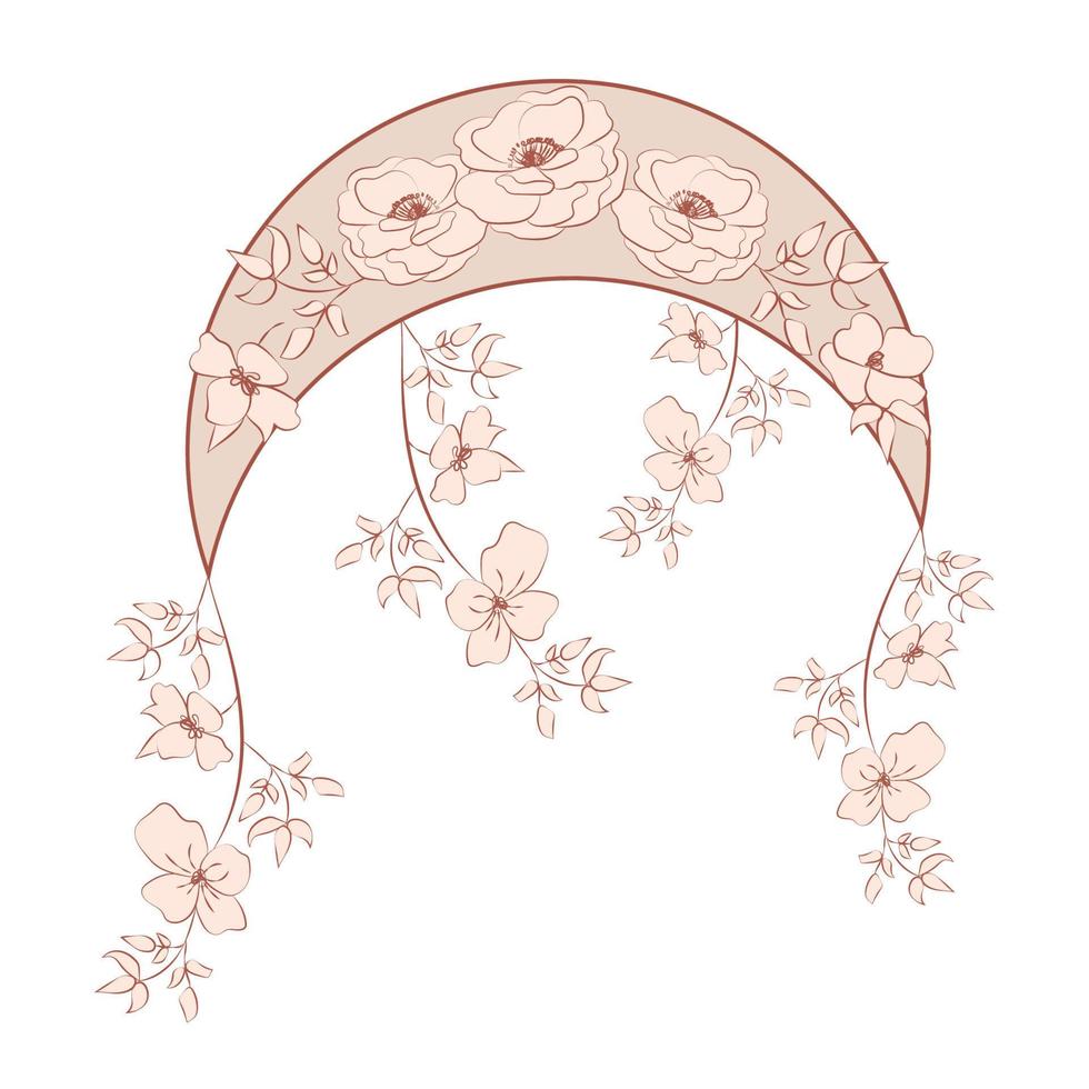 mooi romantisch halve maan maan met roos of pioen bloemen en bladeren. vector