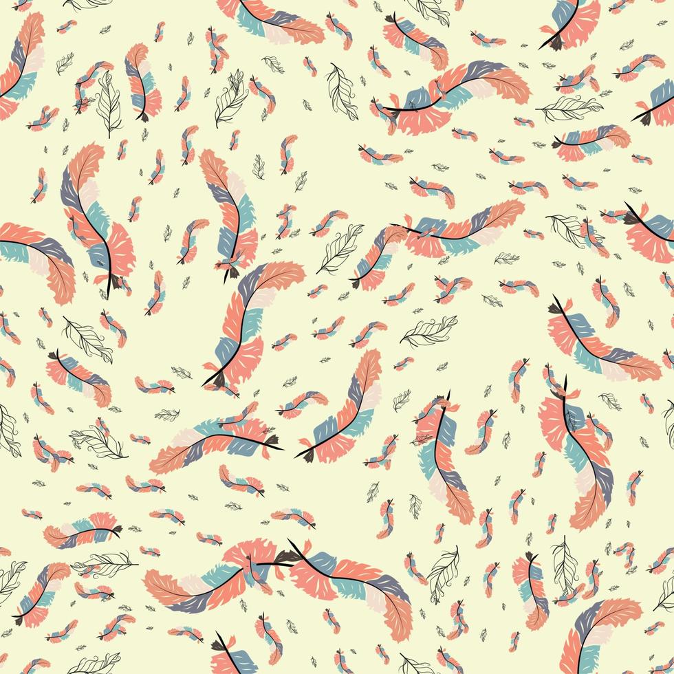 kleurrijk schattig naadloos patroon met verscheidenheid van veren vector