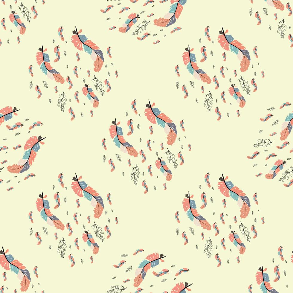 kleurrijk schattig naadloos patroon met verscheidenheid van veren vector