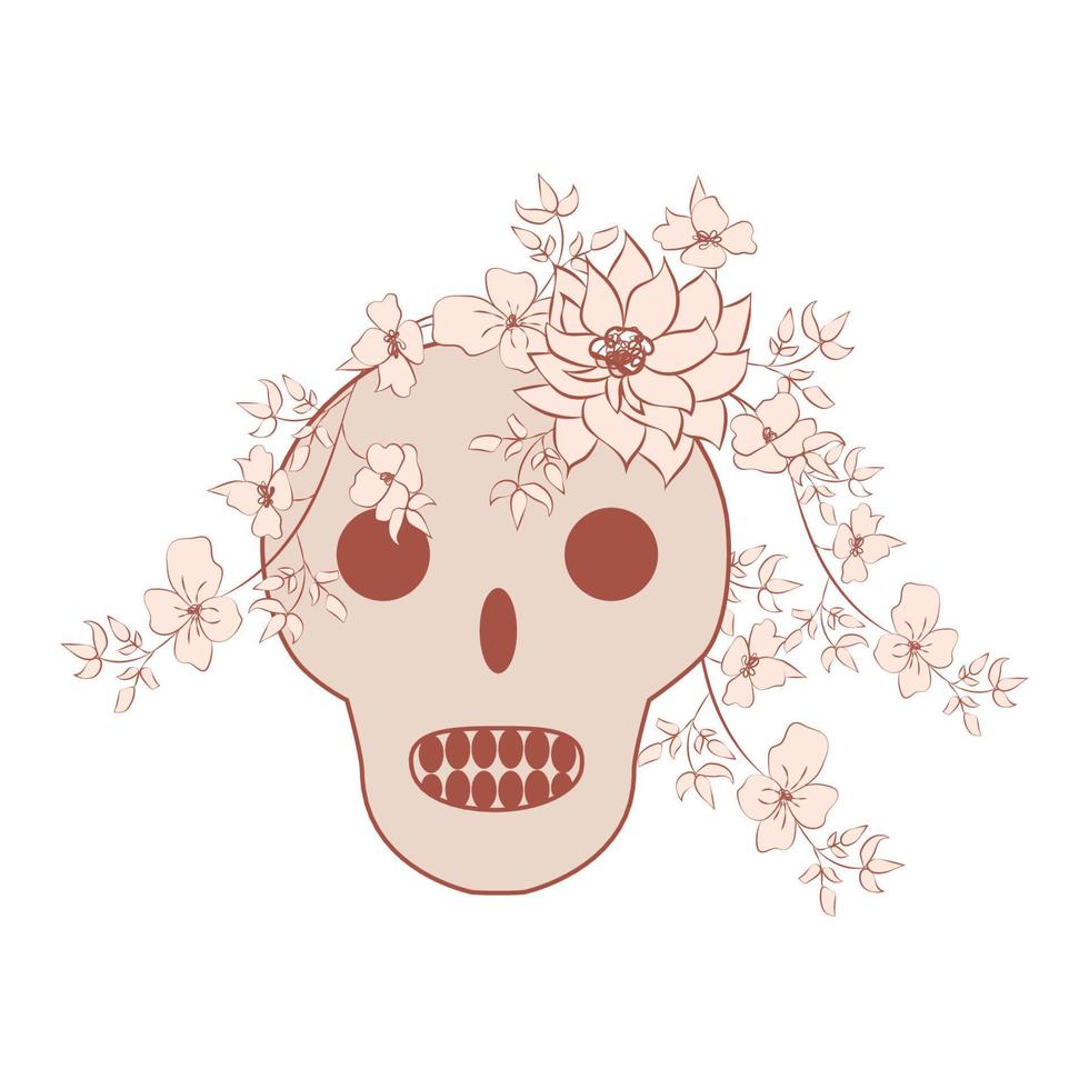 wijnoogst kaart met schedel en bloemen Aan beige achtergrond. dag van de dood. kleurrijk vector