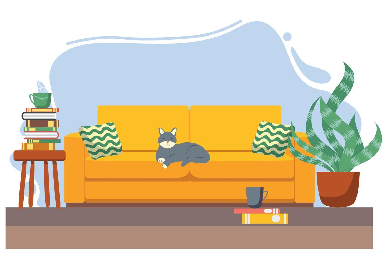 leven kamer met meubilair. knus interieur met sofa en TV. vlak stijl illustratie. vector