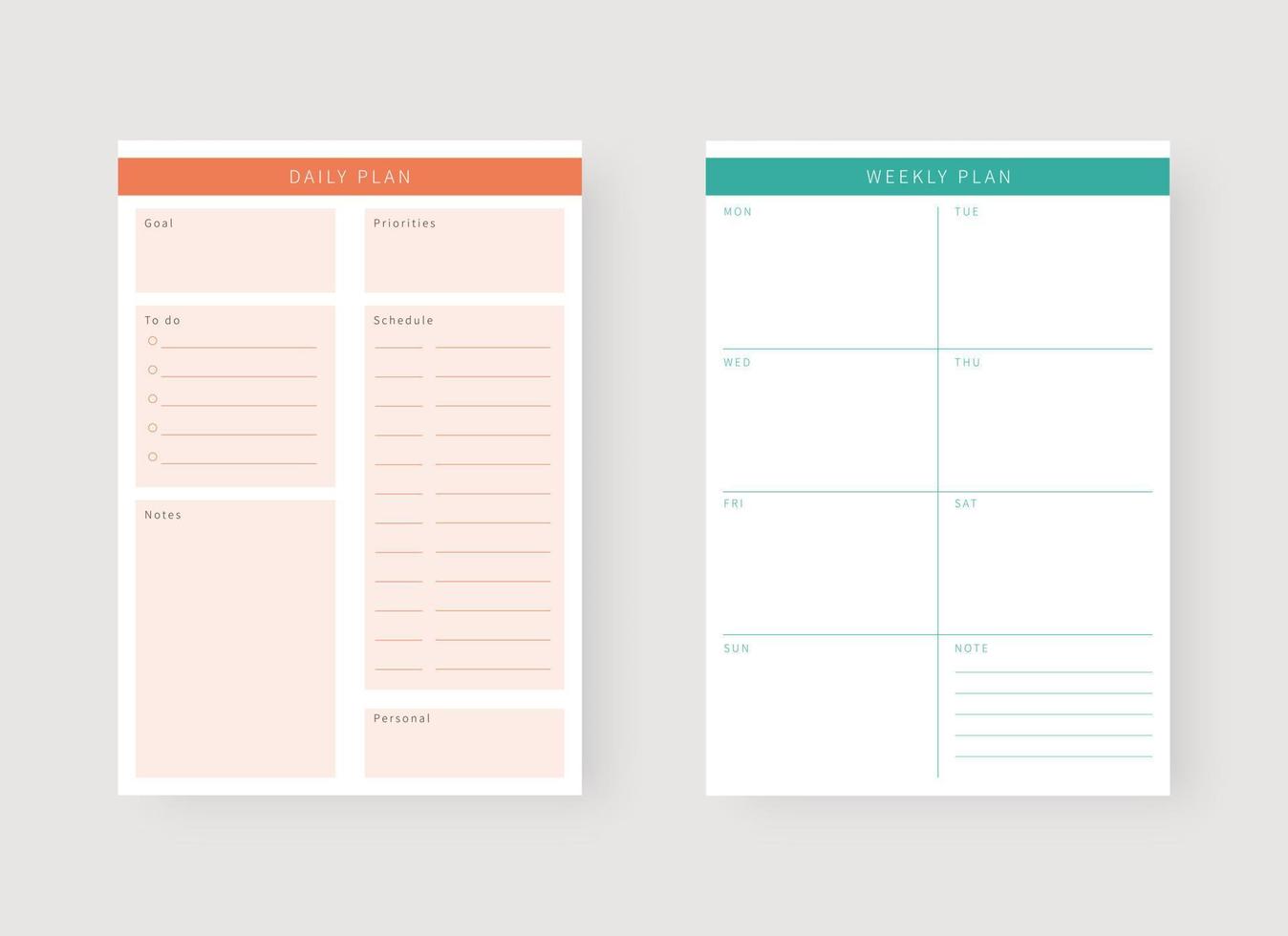 dagelijkse en wekelijkse planner sjabloon. set van planner en takenlijst. moderne planner sjabloon set. vectorillustratie. vector