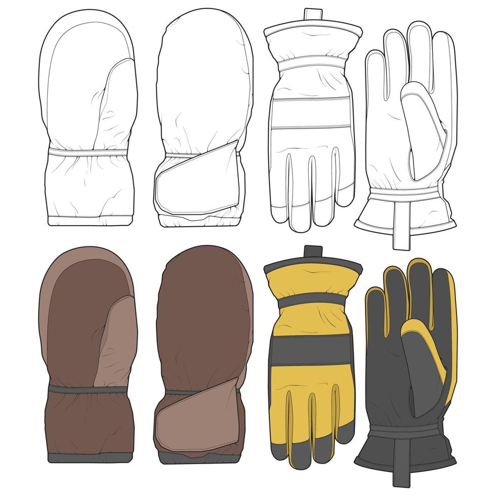 reeks van geïsoleerd voorwerp van handschoen en winter icoon. reeks van handschoen en uitrusting vector voor kleur boek voorraad.