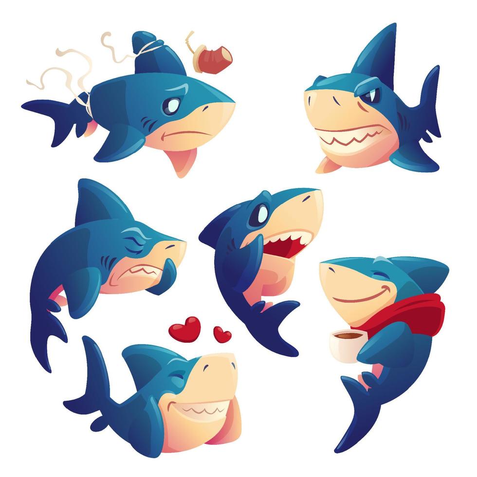 schattig haai tekenfilm karakter, grappig vis mascotte vector