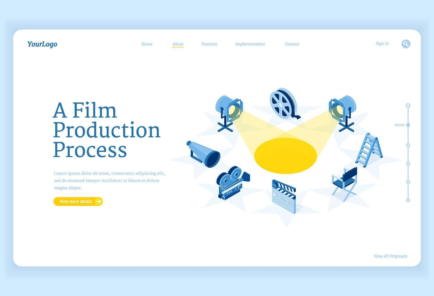 film productie isometrische landen, film maken vector