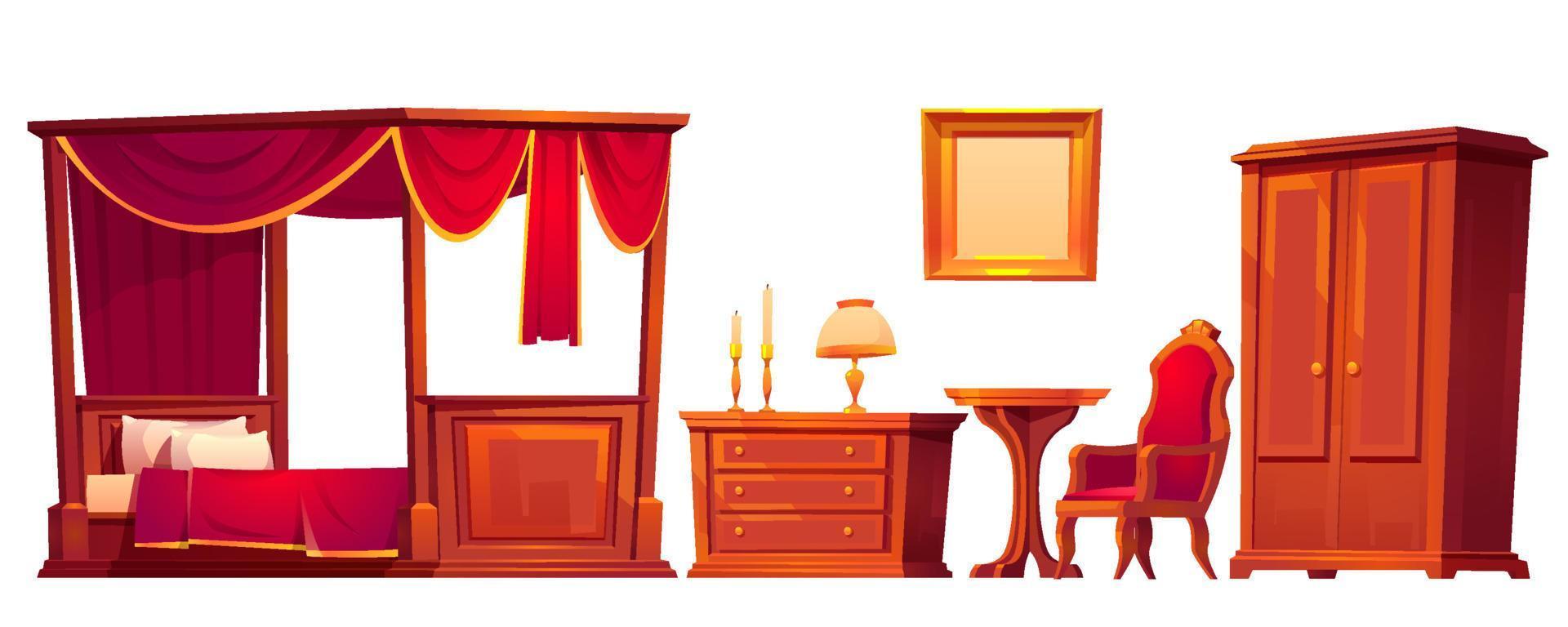 houten meubilair voor oud luxe slaapkamer vector
