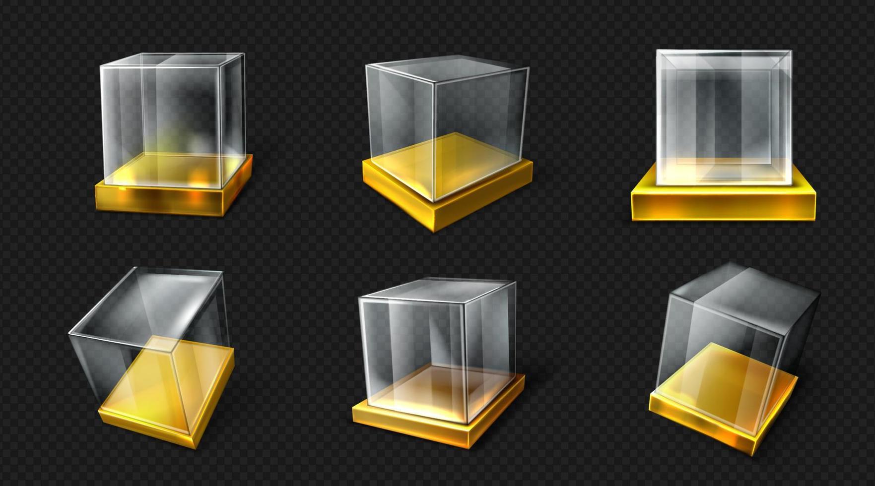 plastic glas kubus Aan goud baseren divers hoek visie vector