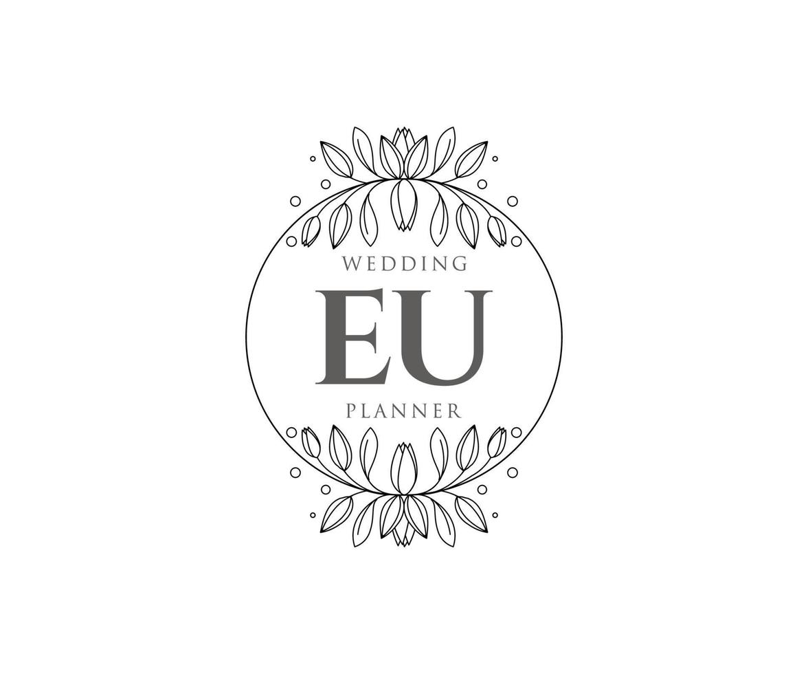 EU initialen brief bruiloft monogram logos verzameling, hand- getrokken modern minimalistisch en bloemen Sjablonen voor uitnodiging kaarten, opslaan de datum, elegant identiteit voor restaurant, boetiek, cafe in vector