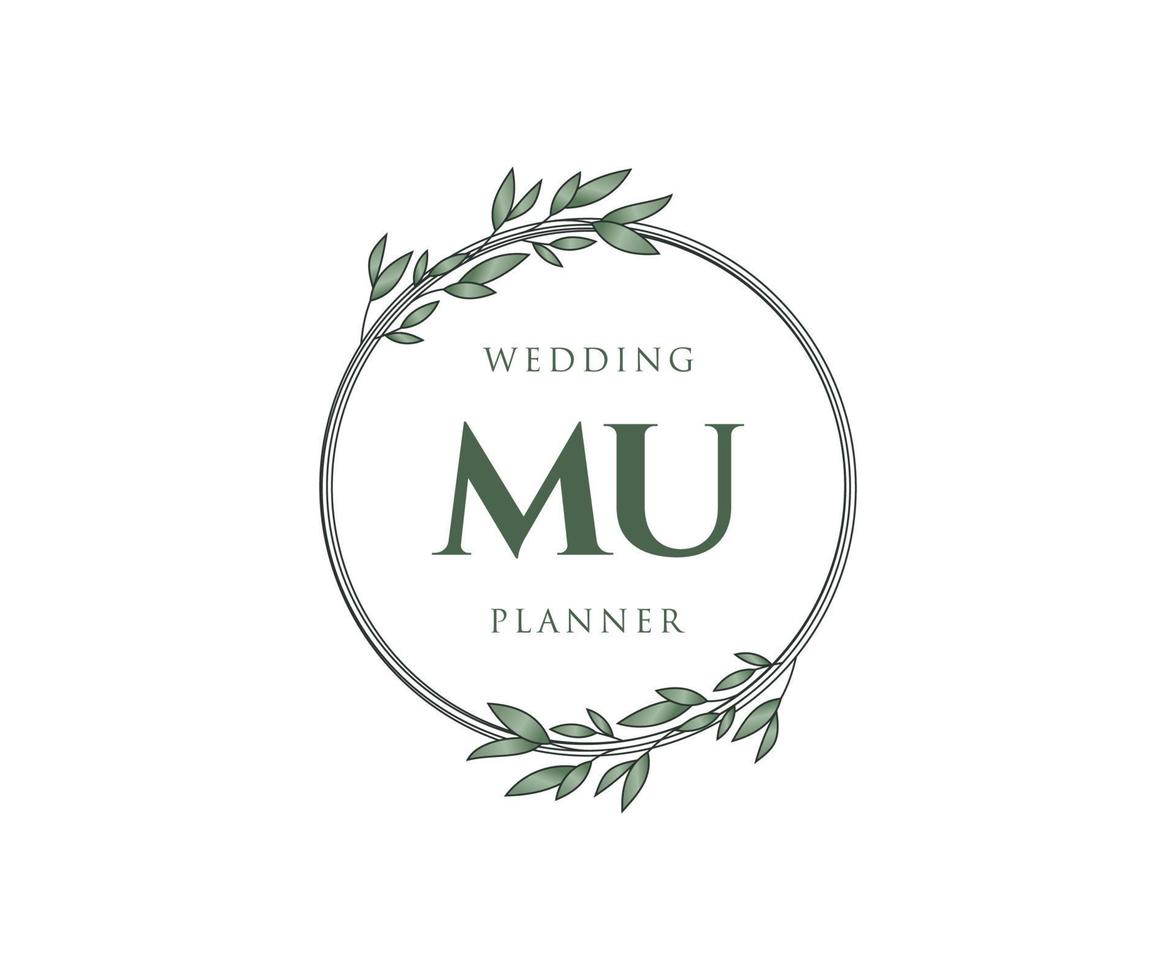 mu initialen brief bruiloft monogram logos verzameling, hand- getrokken modern minimalistisch en bloemen Sjablonen voor uitnodiging kaarten, opslaan de datum, elegant identiteit voor restaurant, boetiek, cafe in vector