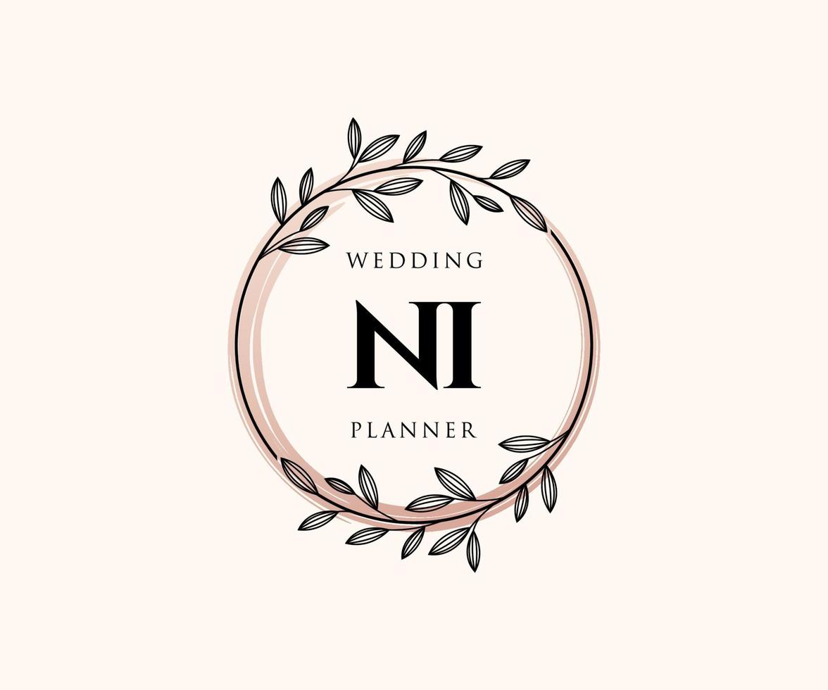 ni initialen brief bruiloft monogram logos verzameling, hand- getrokken modern minimalistisch en bloemen Sjablonen voor uitnodiging kaarten, opslaan de datum, elegant identiteit voor restaurant, boetiek, cafe in vector