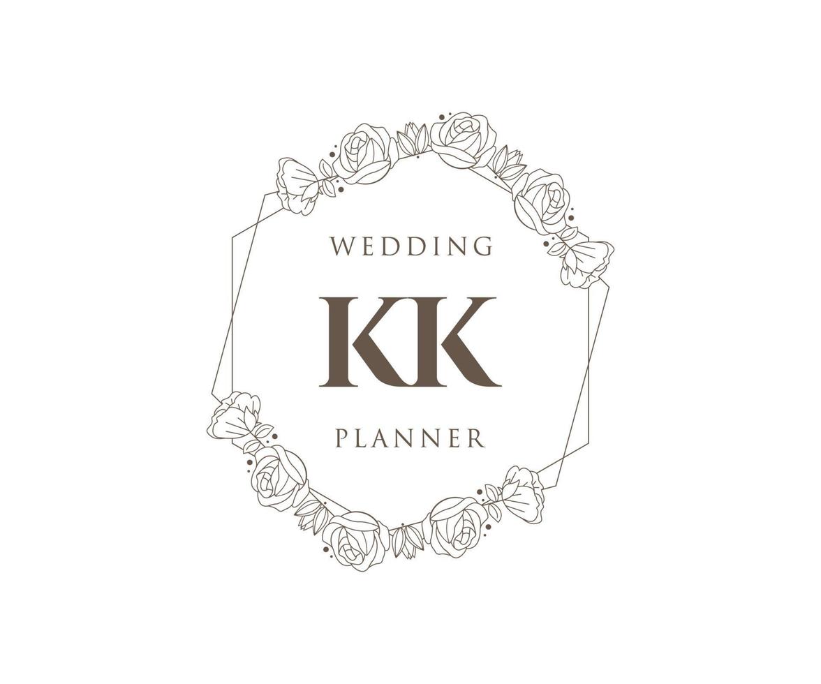 kk initialen brief bruiloft monogram logos verzameling, hand- getrokken modern minimalistisch en bloemen Sjablonen voor uitnodiging kaarten, opslaan de datum, elegant identiteit voor restaurant, boetiek, cafe in vector