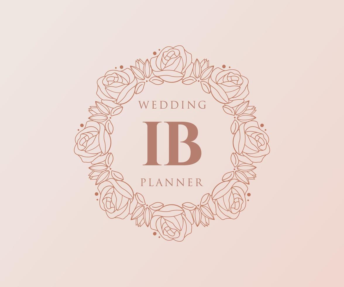 ib initialen brief bruiloft monogram logos verzameling, hand- getrokken modern minimalistisch en bloemen Sjablonen voor uitnodiging kaarten, opslaan de datum, elegant identiteit voor restaurant, boetiek, cafe in vector