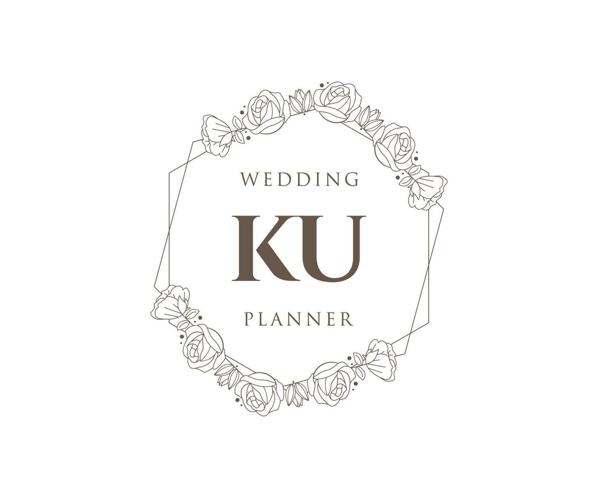 ku initialen brief bruiloft monogram logos verzameling, hand- getrokken modern minimalistisch en bloemen Sjablonen voor uitnodiging kaarten, opslaan de datum, elegant identiteit voor restaurant, boetiek, cafe in vector