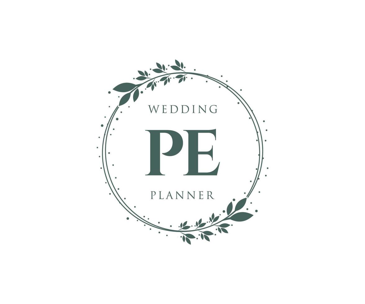 pe initialen brief bruiloft monogram logos verzameling, hand- getrokken modern minimalistisch en bloemen Sjablonen voor uitnodiging kaarten, opslaan de datum, elegant identiteit voor restaurant, boetiek, cafe in vector