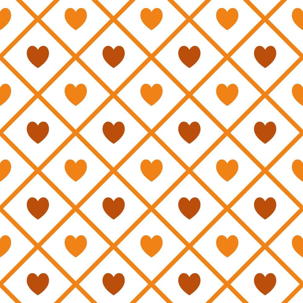 naadloos patroon met oranje harten Aan de wit achtergrond. vector illustratie. romantisch kleurrijk patroon - valentijnsdag dag of liefde. modieus stijlvol. plaid kleding stof. kriskras strepen.