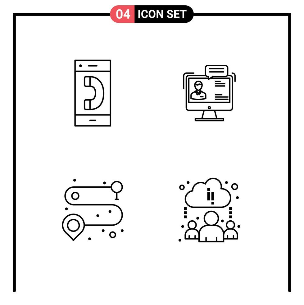 reeks van 4 modern ui pictogrammen symbolen tekens voor telefoontje vergadering gesprek bedrijf punt bewerkbare vector ontwerp elementen